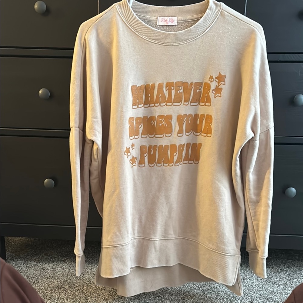 Pink Lily Beige 'Whatever Spices Your Pumpkin' Sweatshirt